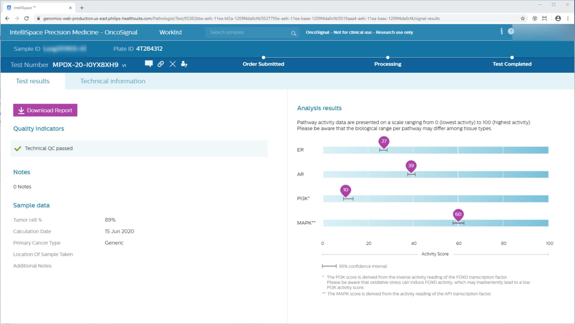 OS test results printscreen portal